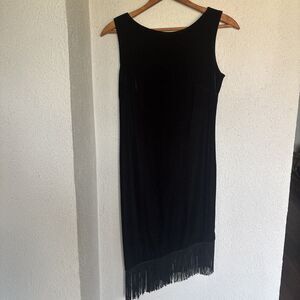 Vintage JR John Roberts  Black Flapper Dress Fringe Scoop Front V Back Small